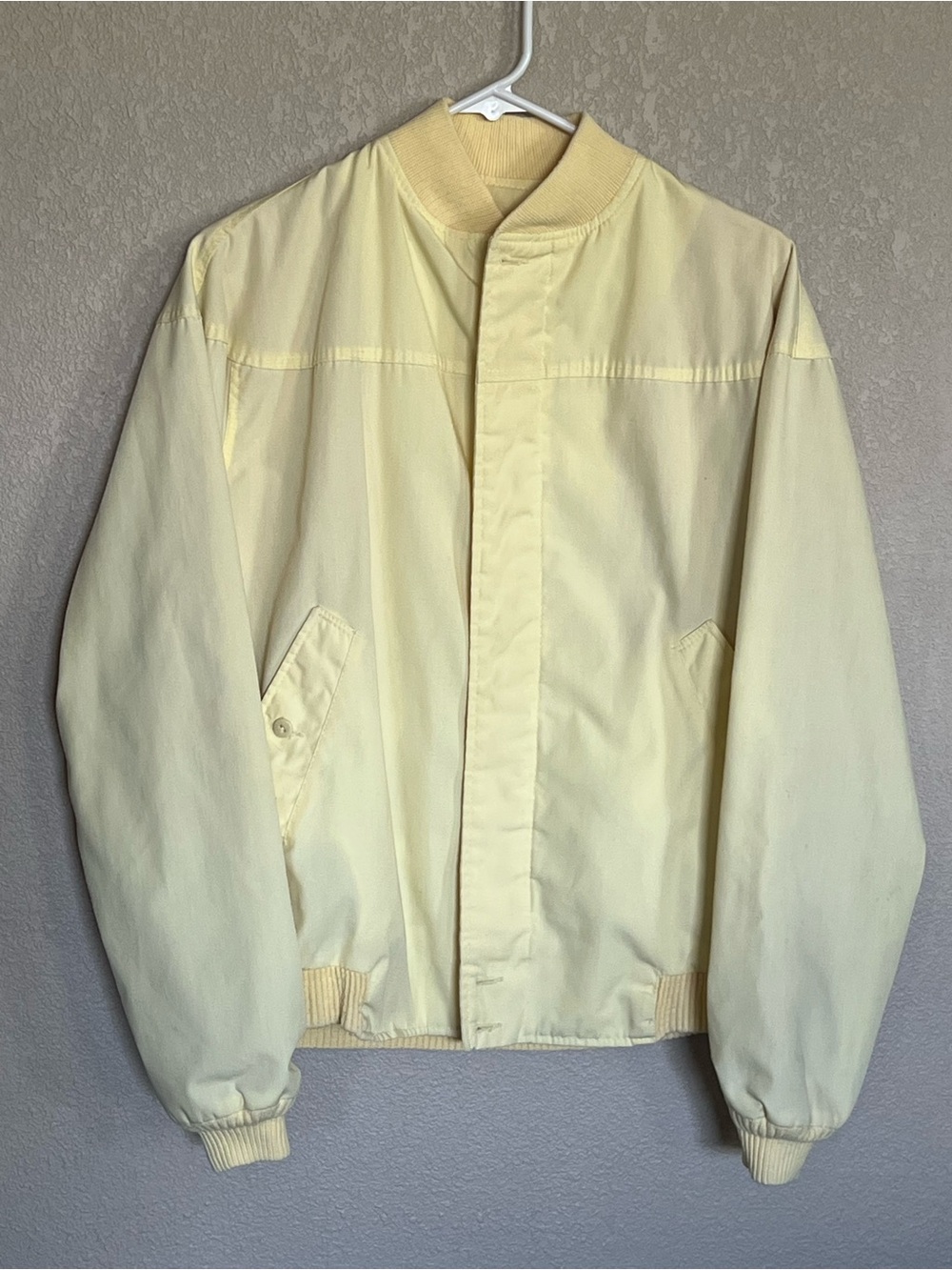Vintage La Paz by Catalina Men's Pale Yellow Bomber Jacket Classic Ribbed Collar